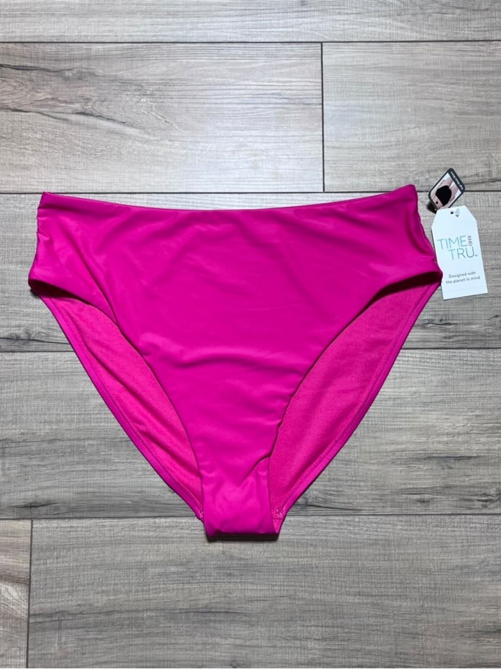 Time and Tru Womens High Waist Bikini Swim Bottom Size XL (16-18) Hot Pink